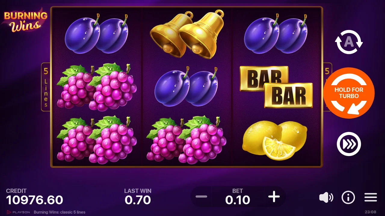 Burning Wins session spin 900 - credit $10,976.60 at $0.10 bet, Grapes and BAR BAR visible